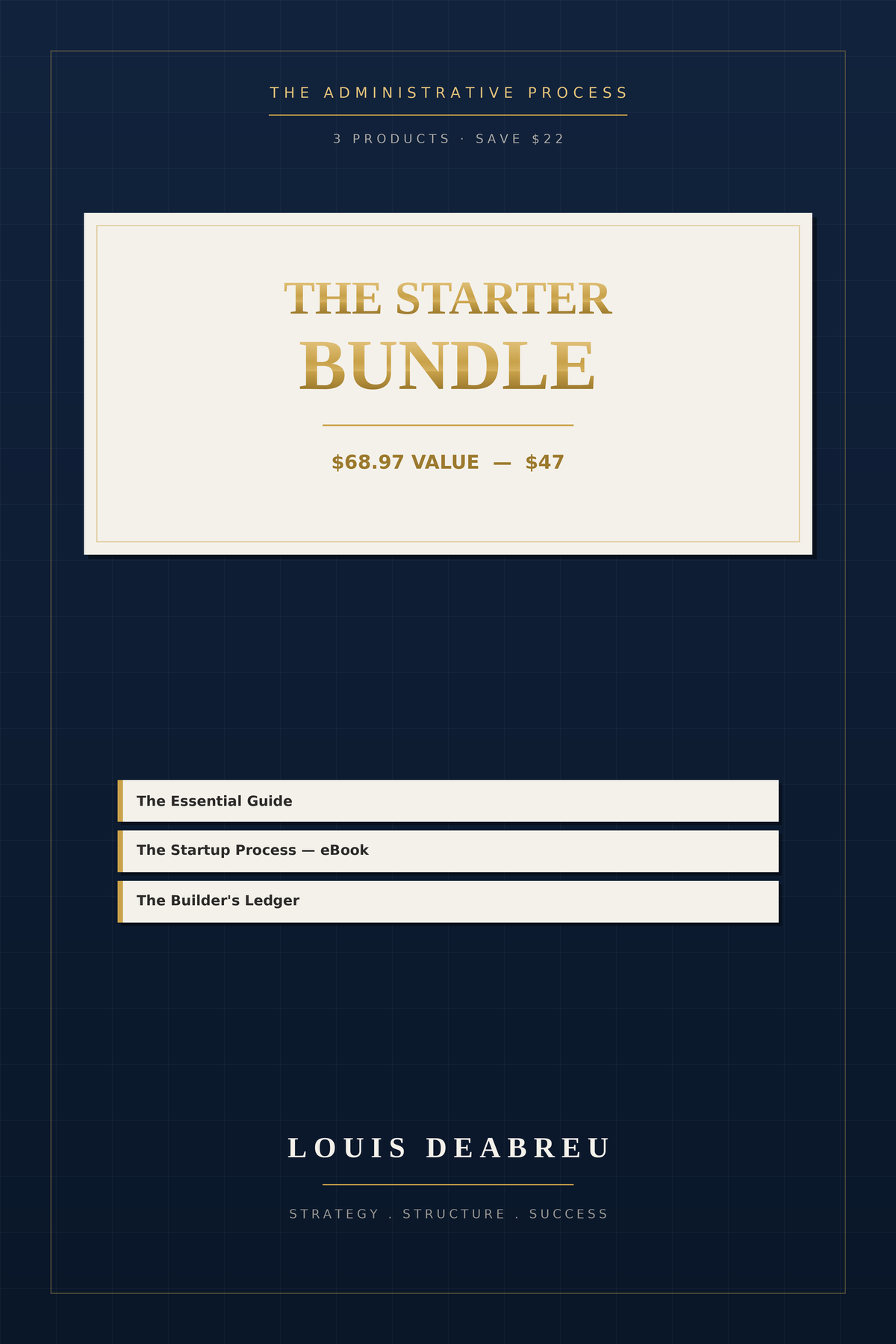 The Starter Bundle — The Essential Guide, The Startup Process eBook and The Builder's Ledger. Three products, $68.97 value for $47.